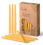 Hyoola Thin Beeswax Taper Candles – 25 Pack – Handmade, All Natural, 100% Pure Scented Bee Wax Candle - Tall, Decorative, Golden Yellow – 6” Tall – Handmade in The USA