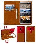 ACM Magic Magnetic 2 in 1 Leather Flip Case/Back Cover Compatible with HTC One E9+ Plus Mobile Flap Golden Brown