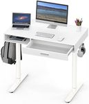 SHW Claire 40 Inch Height Adjustable Electric Standing Desk with Storage Space and Drawer, White