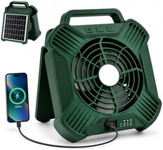 Hoklen Solar Portable Rechargeable Battery Fan, Camping Tent Fan with Power Display, 90° Adjustable Head, Quiet Motor for Outdoor, Beach, Jobsite (Green)