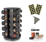 Wize Products - Black Countertop Rotating Spice Rack, 20 Empty-Jars Revolving Spice Rack Organiser 360°, Free Standing Round Carousel Spice Rack Tower, Spice Labels with Funnel for Kitchen Countertop