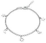 Amberta Women 925 Sterling Silver Anklet with Charms: Ankle Bracelet with Moons and Stars - 22 + 4 cm