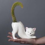 Unique Tailless Cat Little Planter Pot, Cute Kitty Succulent Indoor Flower Pot, Animal Home Decor Plant Pot Holder, Novelty Ceramic Bonsai Flowerpot Ideal Gifts, Lovely Office Desk Room Home Decor