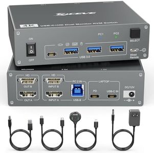 USB C HDMI Dual Monitor KVM Switch Dual 4K@60Hz 2 Monitors 2 Computers KVM Switcher for 1 PC and 1 Laptop, 100W PD Power for Laptop, Wired Remote Control and USB-C 3.1 Gen 2 Cable Included