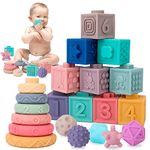 UMYQAQ Soft Stacking Blocks for Baby Montessori Sensory Soft Blocks for Babies 6-12 Months Silicone Blocks Baby Building Blocks Baby Girl Boy Educational Toys