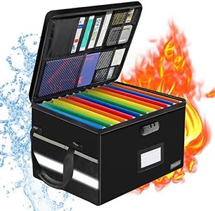 File Box with Lock, Fireproof Document Box with 10 Tab&Inserts, Collapsible File Organizer Filing Cabinet Box, Fire Proof Safe Box File Cabinets for Home Office Hanging Letter/Legal Folder