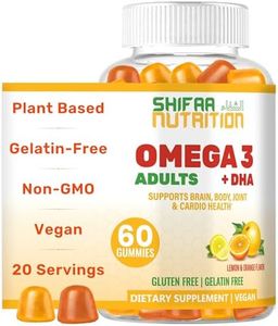 SHIFAA NUTRITION Vegan Omega 3 Gummies for Adults | No Fish Oil Burps | 60 Gummies | Plant Based w/Chia Oil, Algae | Omega 3 6 9 w/DHA, Vitamin C | for Brain, Cardiovascular & Immune Support Halal