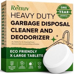 Renuv Garbage Disposal Cleaner and Deodorizer Tablets Heavy Duty Eco Friendly, Odor Eliminator, Degreaser, Dissolves Organic Waste Residue & Buildup (12 XL Tablets - One Year Supply)