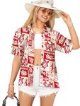 LA Leela Women's Beach Blouse Tops Hawaiian Shirts L Red, Aloha Turtle