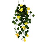 DecoreBugs Presents: Artificial Flowers with Wooden Pot, Hanging Plants, Leaves, and Creepers for Living Room Decoration, Home Decor and Beautify Your Wall (Yellow) (Height 40 CM)