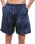 LEPTON 100% Mulberry Silk Shorts for Men, Relaxed Fitness Wear, Front Pockets, Elastic Waist (Navy Blue, XXL)