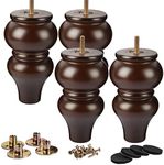 La Vane 6 inch / 15cm Wooden Furniture Legs, 4PCS Walnut Soild Wood Spindle Replacement Bun Feet with Pre-Drilled 5/16 Inch M8 Bolt & Mounting Plate & Screws for Sofa Loveseat Ottoman Cabinet
