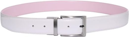 JUSTINREESS ENGLAND Dexter Men’s Genuine Leather Reversible Belt 3.2cm (1.25"), Leather Casual 2 Sides Belts with Anti-Scratch Zinc-Alloy Adjustable Buckle (White Pink, 42)