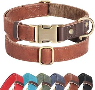 Didog Soft Padded Leather Dog Collars for Medium Dogs, Classic Heavy Duty Dog Collars with Quick Release Metal Buckle, Adjustable Medium Dog Collar Leather,Brown,M