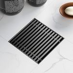 Sharpeye 4 Inch Square Shower Drain with Removable Wedge Wire Pattern Grate, Matte Black 304 Stainless Steel Square Shower Floor Drain for Bathroom, CUPC Certified, with Hair Strainer