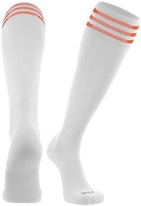 TCK Elite Finale 3 Stripe Soccer Socks (White/Orange, Large)