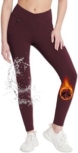 BALEAF Women's Fleece Lined Pants Waterproof Hiking Leggings Cross Over with Pockets Thermal Running Outdoor Wine Red M