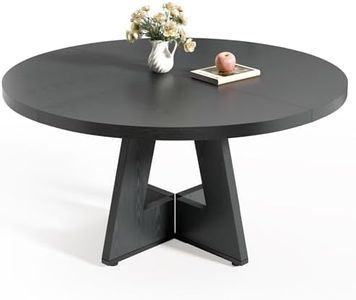 Little Tree Round Dining Table for 4-6 People, 47 Inches Dining Room Table with Wooden Pedestal Base, Black Dinner Table, Circle Kitchen Table for Dining Room, Kitchen, Living Room(Table Only)