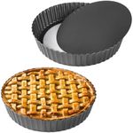 CACAZI Pie Dish 2 Packs Deep Pie Tins 11’’, Non-Stick Tart Pans with Removable Bottom, Carbon Steel Fluted Round Tart Quiche Pie Pans Baking Dish Accessories
