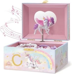 Lolalet Unicorn Jewelry Box for Girls, Kids Initial Musical Jewelry Organizer with Spinning Doll, Personalized Birthday Gifts for Little Girls Children Toddler Ages 3 4 5 6 7 8 (Box Only) -Letter C