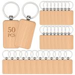 newsbirds 50 Pieces Wooden Keychain Blanks Laser Engraving Blanks Wood Blanks Key Chain Bulk Unfinished Wooden Key Ring Key Tag for DIY Gift Crafts (5.3 x 3.2cm)