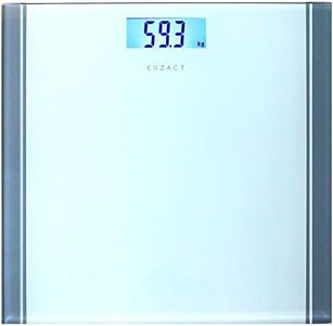 EXZACT Bathroom Scale/Peronal Scale/Digital Weighing Scale - Large Capacity 180kg / 400lb /28st - Precision, Step-on, Backlight LCD Display, Tempered Glass Platform, Slim and Smart Design (White)