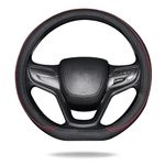 Lifetooler Steering Wheel Covers Type D Universal PU Leather Breathable Anti-slip D Shape Car Wheel Cover Flat Bottom Car Steering Wheel Protector for Men Women 38cm(15") (black-red)