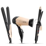 Vega Miss Versatile Styling Set Straightener, Curler & Dryer Gift Combo for Women, 1000W Hair Dryer with 2 Head/Speed Setting, Hair Straightener & Curler comes with Ceramic Coated, (VHSS-03), Black