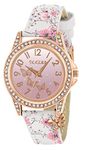 Tikkers Rose Gold Case Flower Printed Butterfly Charm Watch - NTK0029