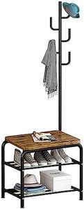 Oscrobie Coat Rack Shoe Bench, Wooden Coat Rack Stand with 5 Hooks Coat Tree with Shoe Bench Coat Hanger Stand with Storage Shelf for Bags, Clothes, Hats, Entryway Hallway Bedroom