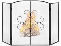 Gtongoko 3 Panel Fireplace Screen 48" W x 29" H Wrought Iron Decorative Fire Spark Guard Grate for Living Room Home Decor - Black