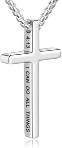 ZAULER Cross Necklace for Men Stainless Steel Inspirational Bible Verse Pendant Cross Chain