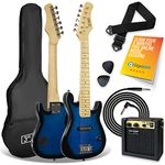 3rd Avenue 1/4 Size Kids Electric Guitar Pack for Junior Beginners - 6 Months FREE Lessons, 5W Portable Amp, Cable, Bag, Picks and Strap - Blue