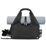 Gym Bag Women Yoga Bag with Shoe Compartment and Wet Pocket Travel Duffle Tote Yoga Mat Bag Large with Adjustable Mat Strap, Black