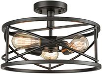 DAYCENT Farmhouse Semi Flush Mount Ceiling Light Fixture Black Rustic Metal Caged Ceiling Mount Hallway Light Fixtures 3-Light Industrial Black Ceiling Light for Kitchen Bedroom Foyer Entryway