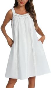 YOZLY Cotton Nightgowns for Women Sleeveless Tank Night Gown Sleepwear with Pockets, A-white, Small