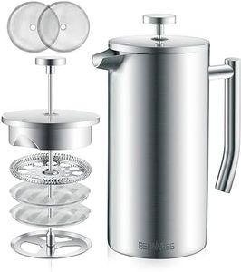 Belwares French Press Coffee Maker - 34 oz Double-Wall Insulated Coffee Press with 4-Level Filtration System, Stainless Steel 1 Liter - Perfect for Camping, Home, or Office