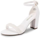 DREAM PAIRS Women's Chunk Low Heel Pump Sandals,Size 11,White/Pearl,CHUNK