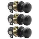 Probrico Cove Passage Interior Door Knobs Hall and Closet Door Handle Keyless Black Lockset Stainless Steel,3 Pack