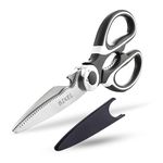 Bixel Premium Kitchen Scissors - Heavy Duty Scissors for Kitchen Use with Safety Covers - Multifunctional Meat Scissors with Extra Sharp Blades and Comfortable Grips for Poultry, Herbs and Food