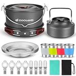 Odoland Camping Cookware Kit for 3-4 People Portable Stainless steel Cooking Set for Campfire Backpacking Pans and Pots Plates Kettle Gear for Outdoor Hiking Picnic and Trekking