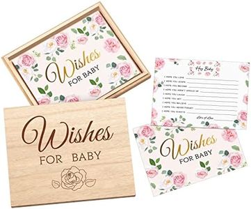 Junkin 50 Pack Baby Shower Advice Cards and Wood Baby Keepsake Box, Baby Advice Cards Wishes for Baby Cards for Baby Shower Games Invitations Gifts, 5 x 4 Inch (Flower)