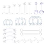 D.Bella 14G 16G 18G 20G Clear Flexible Bioplast Retainer Navel Belly Ring Eyebrow Tongue Nipple Barbell Nose Lip Labret Stud, Plastic, plastic