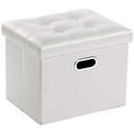 COSYLAND 17 Inches Folding Storage Ottoman Bench with Handles, Short Ottoman Stool,Storage Chest, Foot Rest Stool,White