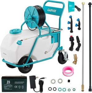 Garvee 24 Gallons Battery Powered Sprayer with Wheeled Cart, 12V 12Ah Electric Sprayer with 6 Nozzles & 2 Wands, 5-6 Hour Runtime, 90PSI Adjustable Pressure, Trigger Lock, Yard Sprayers for Lawn