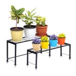 Livzing Plant Stands with Different Heights - Indoor/Outdoor Metal Planter Stands for Flower Pots - Space Saving Design - 100kg Load Capacity - Powder-Coated, Easy Assembly(Set of 2, Big & Medium)