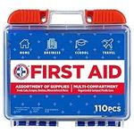 Be Smart Get Prepared 110 pc First Aid Kit: Clean, Treat, Protect Minor Cuts, Home, Office, Car, School, Business, Travel, Emergency, Outdoor, Camping & Sports, FSA/HSA (Packaging may vary)