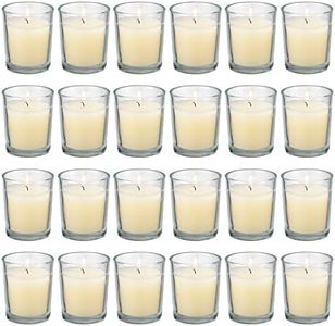 flamecan 24 Pack Clear Glass Filled Ivory Votive Candles. Unscented Votive Candles for Home Décor Spa Weddings Birthdays Holidays Party