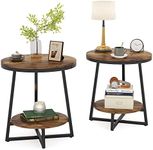 Tribesigns Round End Table Set of 2, 2 Tier Side Table with Storage Shelf, Industrial Nightstand Bedside Table Coffee Accent Table for Living Room Small Space, Rustic Brown