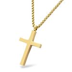 555Jewelery Stainless Steel Metal Cross Men Women Unisex Adjustable Rolo Chain Religious Christian Prayer Vintage Simple Fashion Jewelry Accessory Chain Pendant Necklace, Yellow Gold 18 Inch